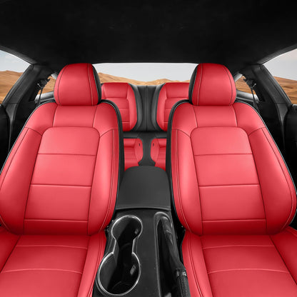 Custom Fit Ford Mustang Convertible Seat Cover 2015 2016 2017 2018 2019 2020 2021 2022 2023 2024 2025 2026, Faux Leather Car Seat Cover Full Set (Convertible-Red+Balck)