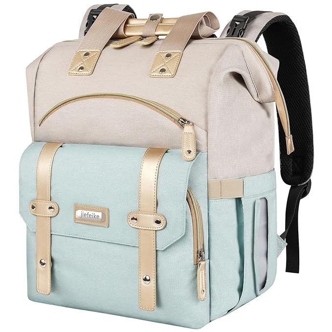 Jiefeike Girls Diaper Backpack,Travel Backpack Diaper Bag for Dad Mom Baby Boys,Insulated Pockets Portable Baby Nappy Bags RFID Anti-Theft Water-Resistant Pocket Stroller Straps