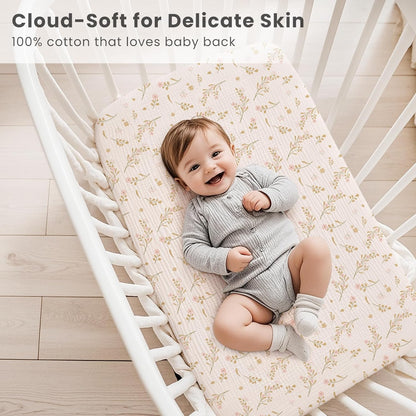 Konssy Muslin Fitted Bassinet Sheets 2 Pack for Baby Girl Boy, Soft Bedside Sleeper Bassinet Sheets Fit for Baby Bassinets, Moses Basket Oval Rectangle Pad/Mattress