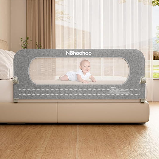 Bed Rail for Toddlers,Foldable & Swing Down,Gap Free Safety Anti-Pinch Double Crossbar Bed Guard More Stability,Quick No-Tool Installation for Twin, Full, Queen, King Beds (Gray, 59in)