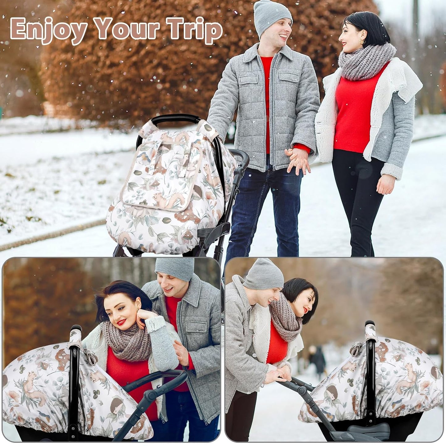 Car Seat Cover Baby Girl, Warm Winter Carseat Cover for Baby, Kick-Proof Infant Car Seat Cover with Peep Window, Windproof & Cozy, Pink Rainbow