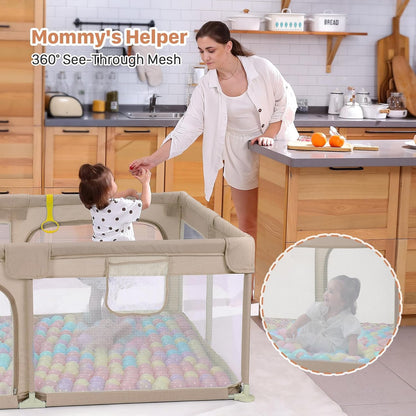 Dripex Baby Playpen, 47"x47" Small Playpen for Babies, Enhanced Safety Baby Play Yard for Indoor & Outdoor, Infant Play Pen with Soft Breathable Visible Mesh, Anti-Fall Design & Easy Setup, Grey