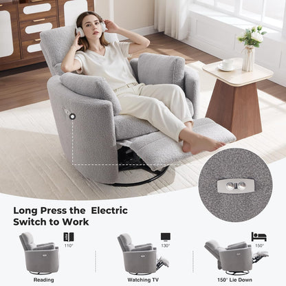 Power Recliner,Nursery Swivel Glider Rocking Chair with USB Port,Upholstered Adult Electric Recliner Rocking Chair with 2 Pillows for Living Room Bedroom (Beige Corduroy, Power-Driven)
