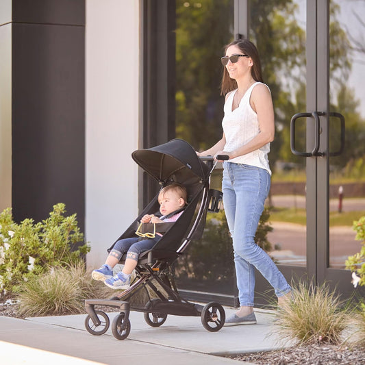Evolur Roamer Ultra Lightweight Stroller, Compact One-Hand Self-Standing Fold Travel Stroller with 5-Point Safety Harness, Adjustable Sun Canopy, 360° Rotating Wheels with Cup Holder - Red