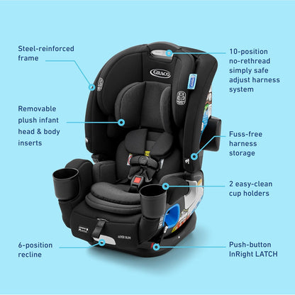 Graco® 4Ever DLX 4 in 1 Car Seat | Infant to Toddler Car Seat, Maven, Adaptable for 10 Years of Use, Size: 20x21.5x24 Inch