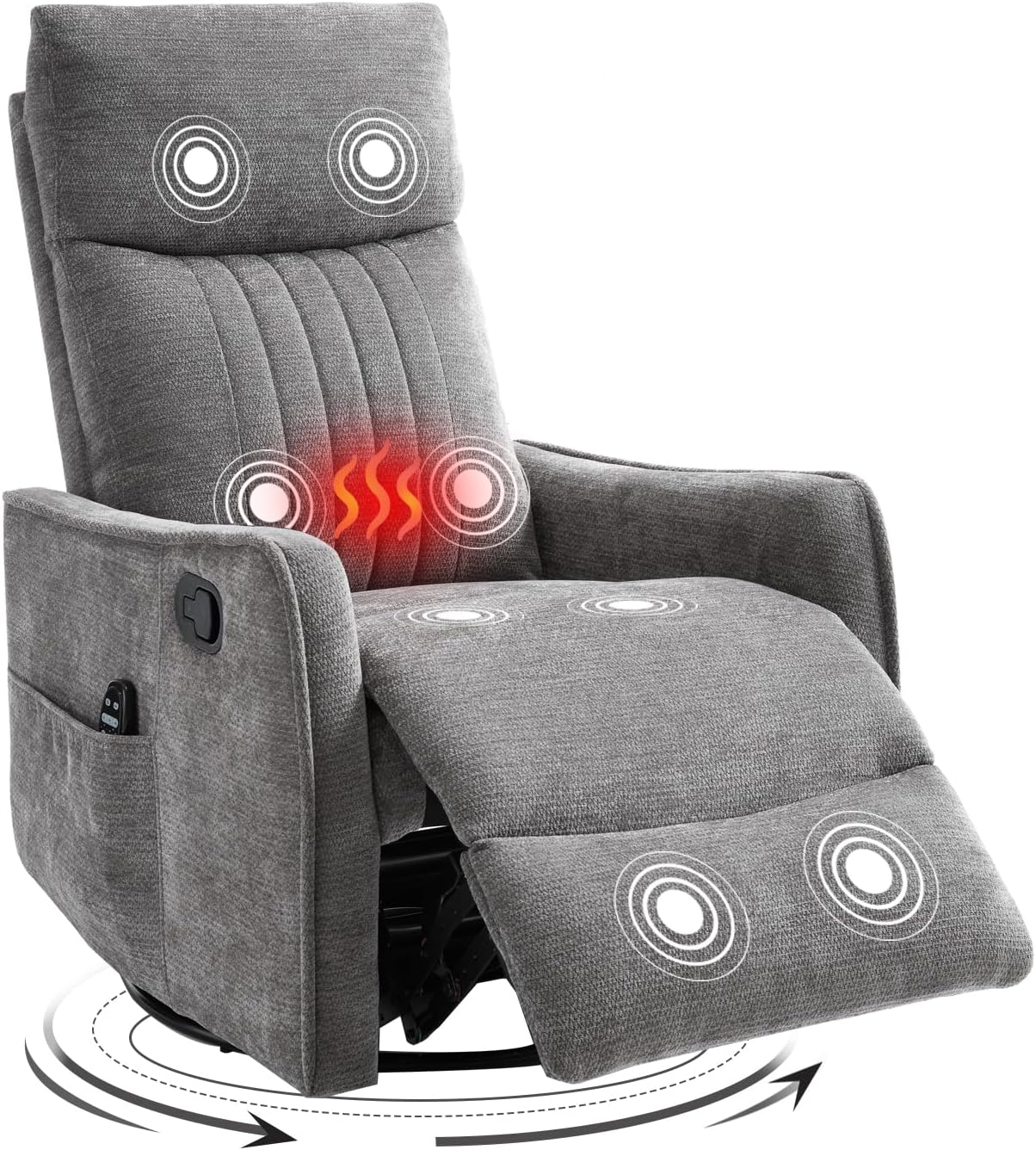 Trustyue Swivel Rocker Recliner Chair, 360° Swivel Recliner with Heat and Massage, Rocker Recliner Nursery Glider Chair with Side Pockets for Living Room (Beige, Fabric)