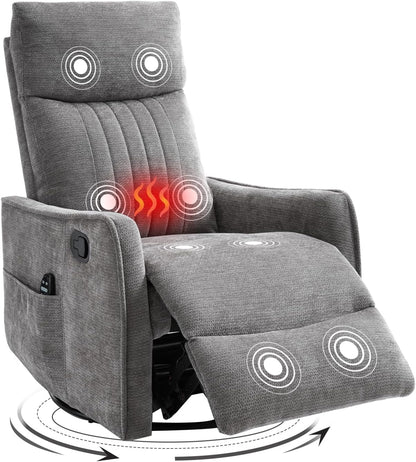 Trustyue Swivel Rocker Recliner Chair, 360° Swivel Recliner with Heat and Massage, Rocker Recliner Nursery Glider Chair with Side Pockets for Living Room (Beige, Fabric)