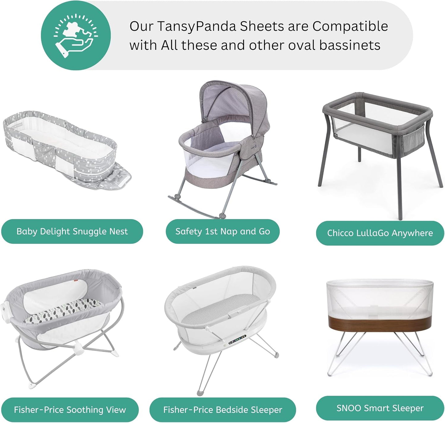 Bassinet Sheets for Papablic, CoZee, Cowiewie, Ezebaby, Nawahev Baby Bassinet Bedside Sleeper by TansyPanda, 3PC, 33x20, Ultra Soft, Breathable Snug Fit, Unisex Boys Girls, Gray White (Space Rockets)