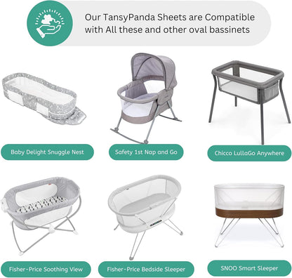 Bassinet Sheets for Papablic, CoZee, Cowiewie, Ezebaby, Nawahev Baby Bassinet Bedside Sleeper by TansyPanda, 3PC, 33x20, Ultra Soft, Breathable Snug Fit, Unisex Boys Girls, Gray White (Space Rockets)