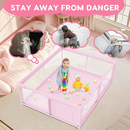 besuhot Baby Playpen Extra Large Play Yard 74" x 50" Playpen for Babies and Toddlers with Anti-Slip Suckers and Zipper Gate, Safety Baby Activity Center for Indoor & Outdoor