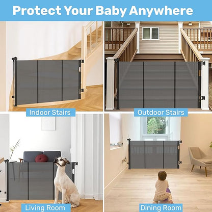 Baby Proof Me Retractable Baby Gates for Stairs & Doorways - 71” Wide Mesh Safety Gate for Toddlers, Dog & Pets - Use for Indoor/Outdoor, Hallways, Deck, Porch - Easy Installation, Secure Closure