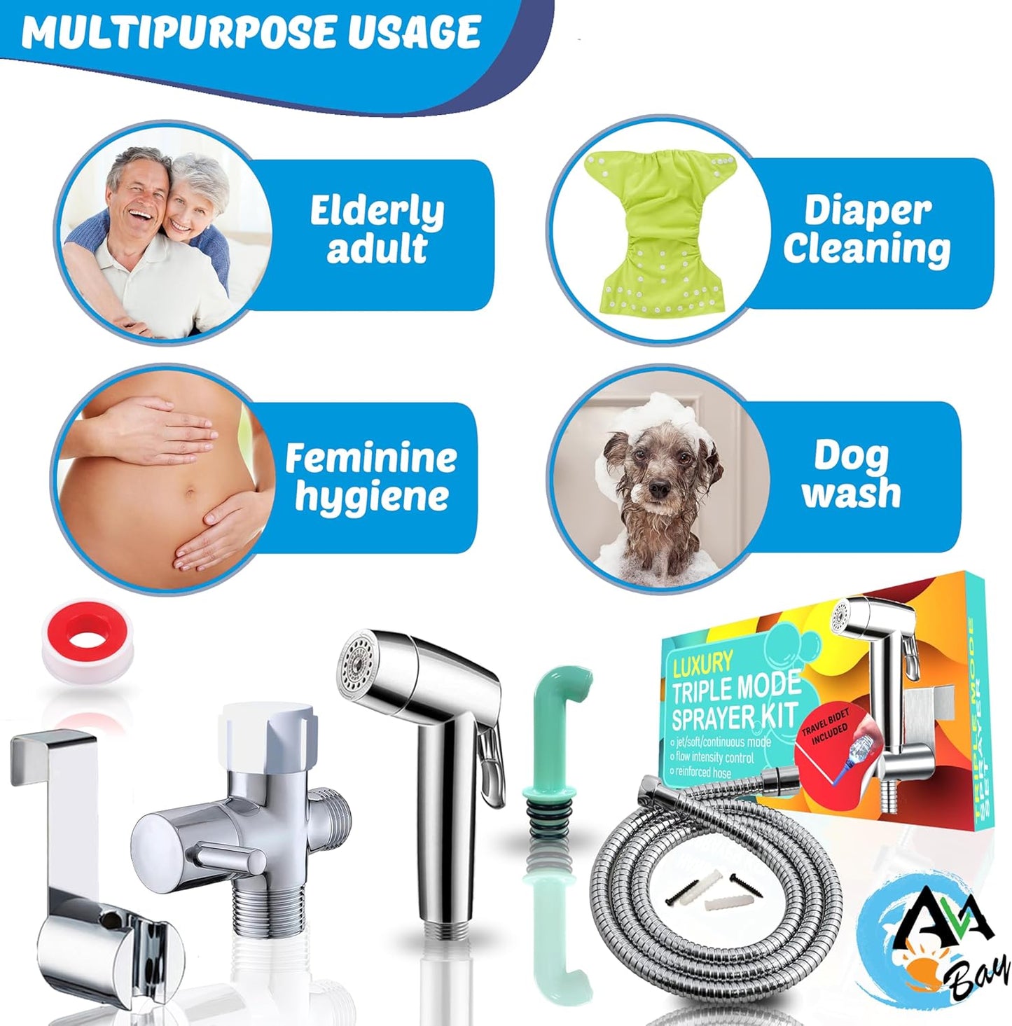 Premium Bidet Sprayer - Handheld Bide Jet Spray for Toilet | Adjustable Water Pressure | Leak-Proof Stainless Steel Toilet Bedit Sprayer | Muslim Shower | Cloth Diaper Washer | Bathroom Bidet