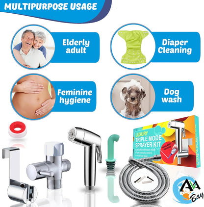 Premium Bidet Sprayer - Handheld Bide Jet Spray for Toilet | Adjustable Water Pressure | Leak-Proof Stainless Steel Toilet Bedit Sprayer | Muslim Shower | Cloth Diaper Washer | Bathroom Bidet