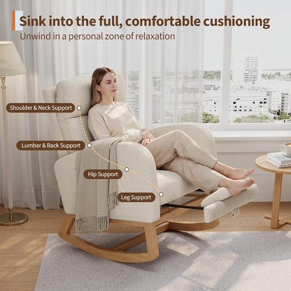 GarveeHome Teddy Fleece Rocking Chair, Modern Nursery Glider Chair with Side Pockets and Pillow, Rocker Chair for Living Room Bedroom Nursing Room, Pink