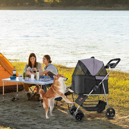 VEVOR Pet Stroller, 44 lbs Weight Capacity, Foldable Dog Cart, 4 Wheels Cats Stroller with Mesh Windows & Revrsible Handle, Portable Pet Carrier with Brake, for Small to Medium Pets