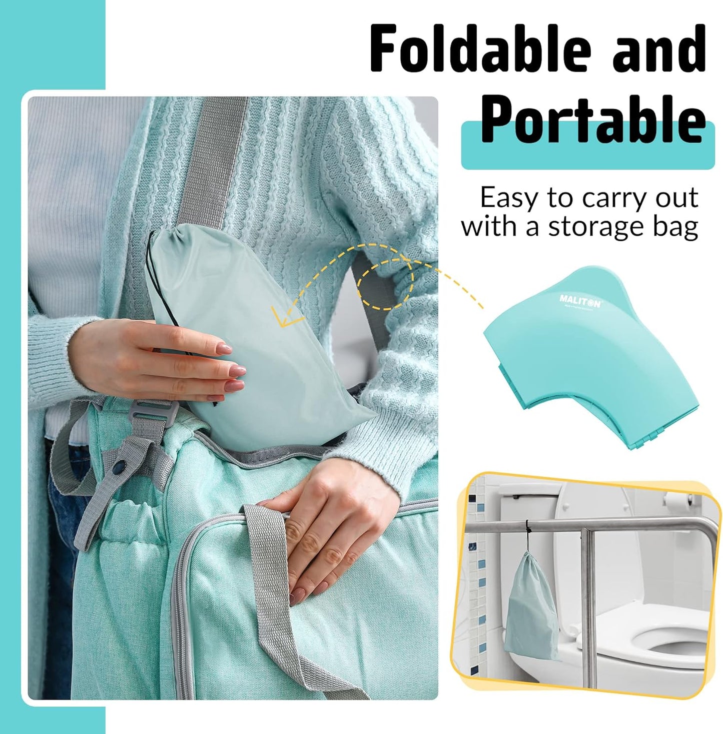 Portable Potty Seat for Toddler Travel - Foldable Non-Slip Potty Training Toilet Seat Cover for Boys Girls, Baby Kids with Drawstring Bag (Green Frog)