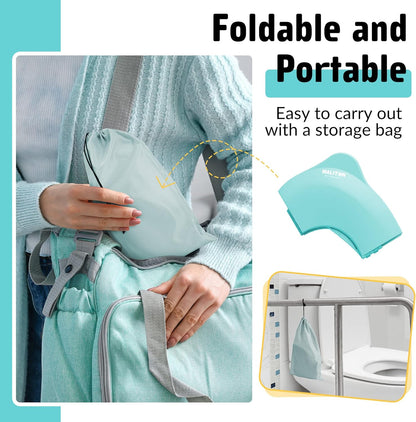 Portable Potty Seat for Toddler Travel - Foldable Non-Slip Potty Training Toilet Seat Cover for Boys Girls, Baby Kids with Drawstring Bag (Green Frog)