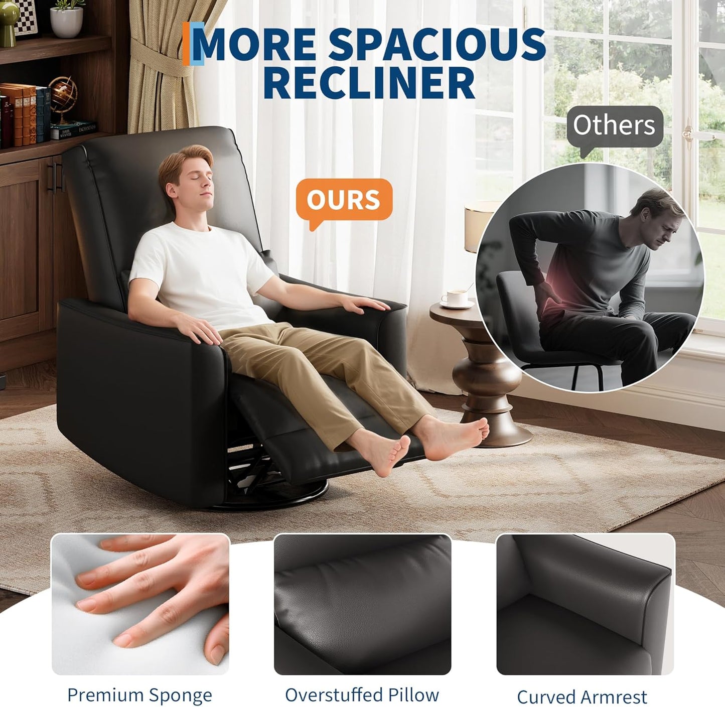IDEALHOUSE Swivel Rocking Nursery Recliner Chair Rocker Recliner Glider Deep Seat PU Leather Sofa Chair with high Backrest for Nursery, Living Room, Bedroom & Home Movie Theater (Chocolate)