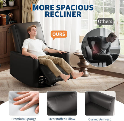 Garvee 360° Swivel Rocking Recliner Glider Chair – High-Back PU Leather Deep Seat Manual Recliner for Nursery, Living Room, Bedroom & Home Theater