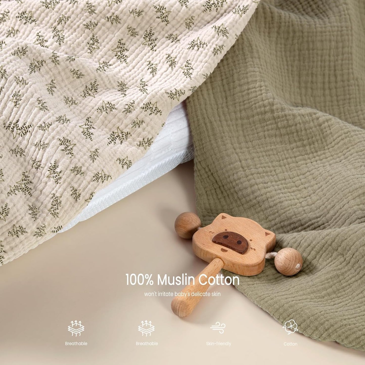 lulumoon Baby Bassinet Sheets Muslin: Cotton Bedside Bassinet Sheets Leaf for Boys - Fitted for Bedside Sleeper Mattress