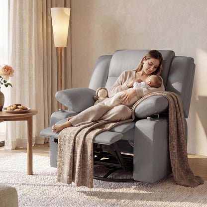 AILEEKISS Nursery Glider Recliner Chair with Adjustable Armrests, Swivel Rocking Recliner for Breastfeeding Moms, 360° Swivel, 30° Rocking, 90°-160° Recline, Easy-Clean Nursery Chair(White)