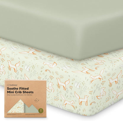2-Pack Mini Crib Sheets Fitted - 38x26 Pack N Play Sheets for Pack and Play Mattress, Organic Cotton, Soft & Breathable Playard Bedding, Neutral Mini Toddler Bed Cover for Boys, Girls (Dragon Tale)