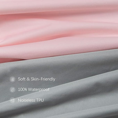 Crib Sheets Waterproof 2 Pack, Crib Mattress Protector, Toddler Fitted Crib Sheet Neutral, Ultra Soft & Breathable Toddler Bed Sheets for Boys and Girls, Grey & Pink