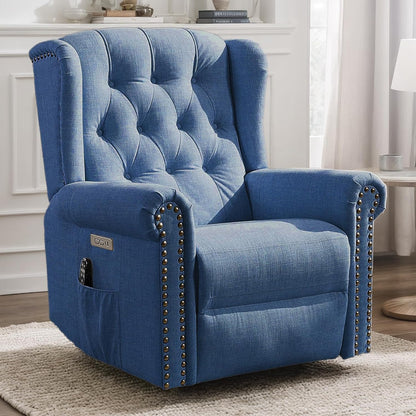VIVIJASON Power Swivel Rocking Recliner Chair with Massage & Heat, Electric Rocker Nursery Glider Chair, Wingback Tufted Upholstered Recliner W/Type-C & USB Ports for Living Room, Bedroom, Beige