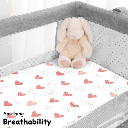 Yoofoss Pack and Play Sheets Fitted, Mini Crib Sheets 2-Pack for Pack N Play Mattress, Stretchy Playard Sheet, Soft and Breathable Green+Giraff