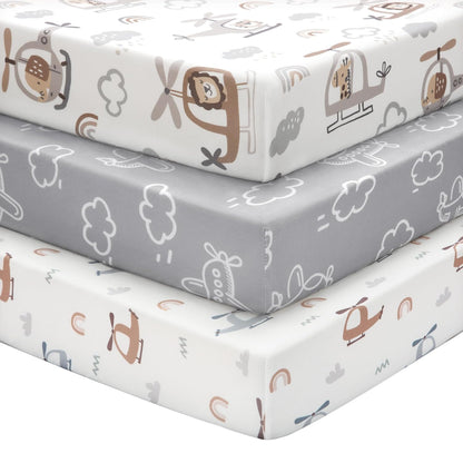 Baby Mini Crib Sheets Girl, Portable 38”x26” Pack and Play Sheets Fitted for Playard and Pack N Play Mattress, 3-Pack Soft Microfiber Pink Rainbow