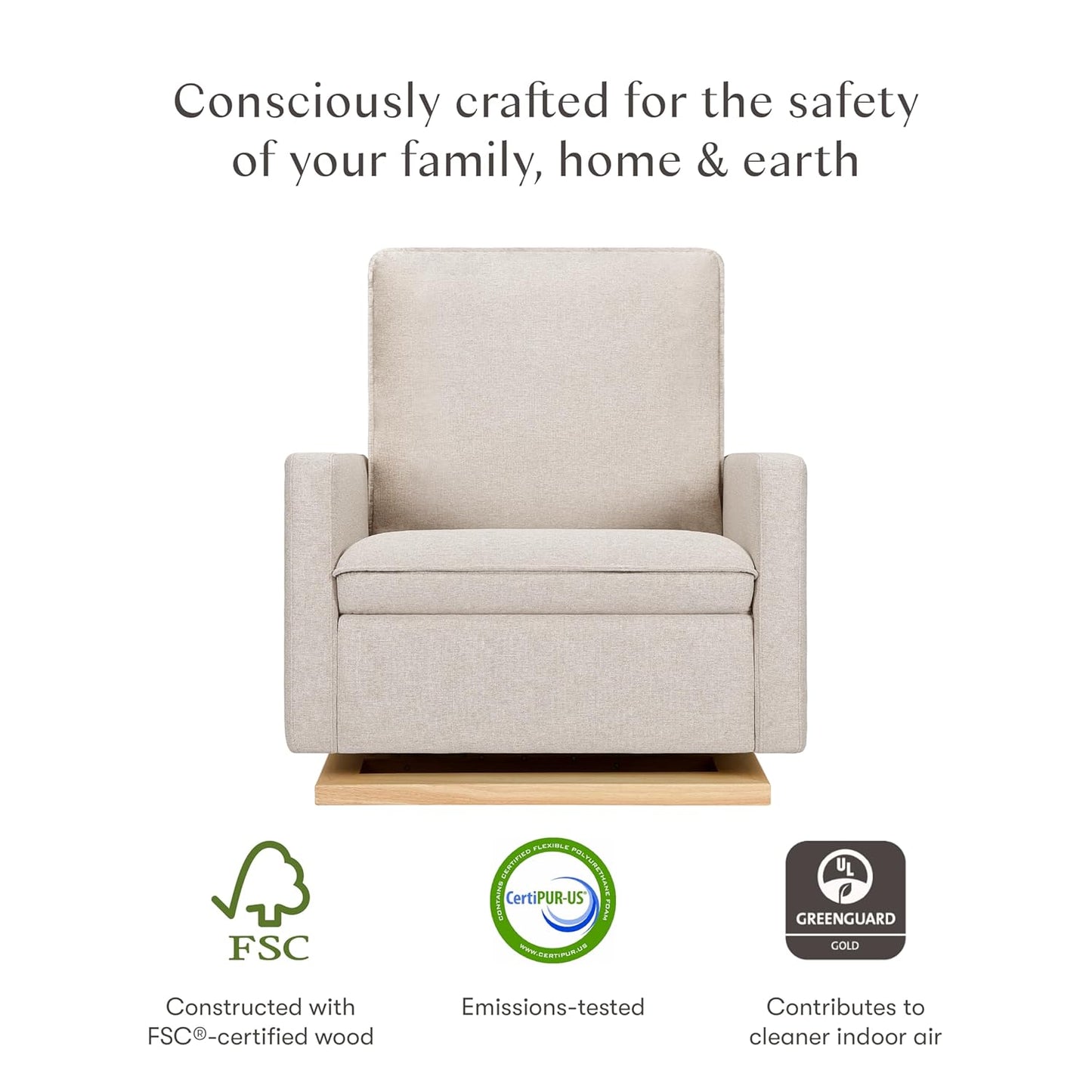 Babyletto Cali Pillowback Swivel Glider in Performance Plastic Cream Eco-Weave, Water Repellent & Stain Resistant, Greenguard Gold and CertiPUR-US Certified