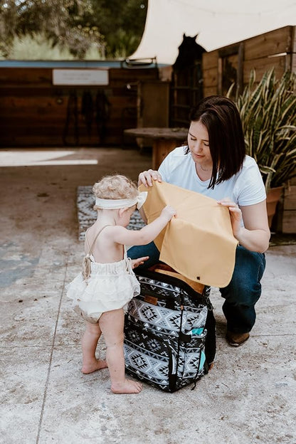 Wrangler Aztec Backpack Multifunction Baby Travel Bag with Changing Pad, Stroller Straps and Pacifier Case WG2204-91103BK