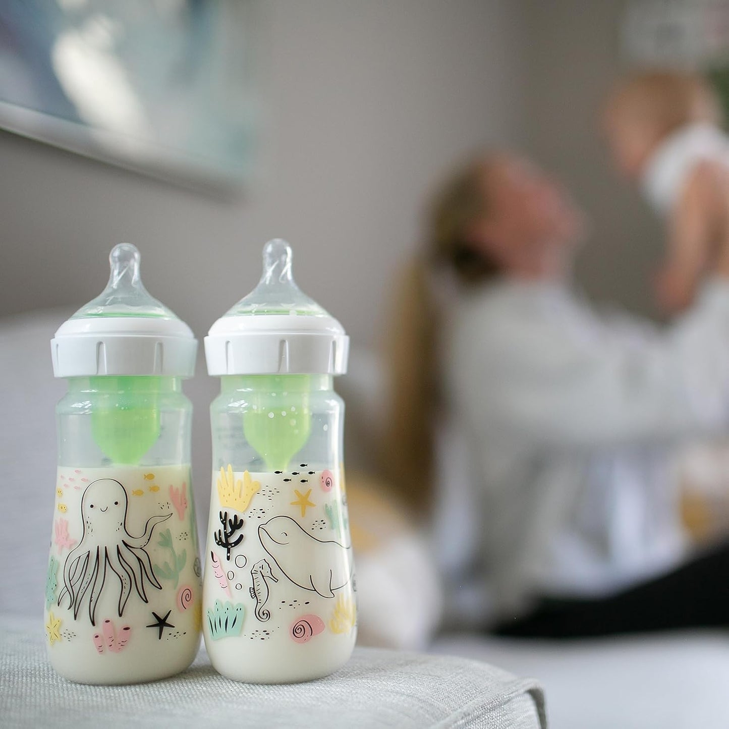 Dr. Brown's Anti-Colic Options + Wide-Neck Baby Bottle Designer Edition Dino Decos, 9oz/270mL, Level 1 Slow Flow Nipple, BPA-Free, 0m+, 2-Pack