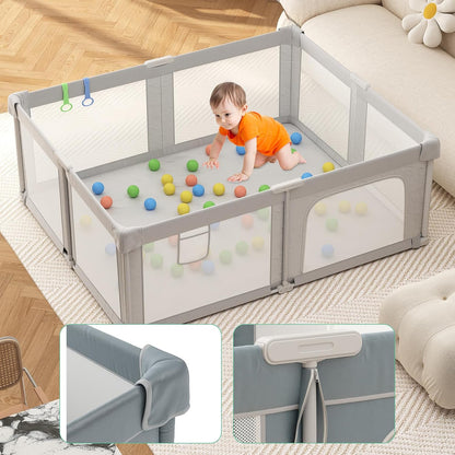 Foldable Playpen for Babies and Toddlers, 51" Portable Play Pen with Mat and Ocean Balls, Play Yard with with Visible Mesh for Inddor and Outdoor, No Assembly Required, Dark Gray