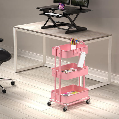 Simple Houseware 3-Tier Heavy Duty Metal Utility Rolling Cart, White