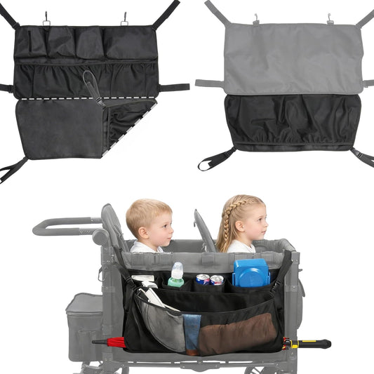 Stroller Wagon Cargo Net and Organizer Compatible with Wonderfold W2 & W4, Double-Layer Expandable Storage Net with Zippered Pockets, Foldable Wagon Accessories, Heavy-Duty Mesh (1 Pack)