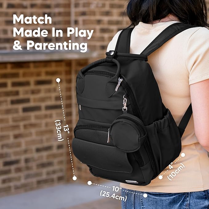 KeaBabies Diaper Bag Backpack - Small Multifunctional Travel Diaper Back Packs, Maternity Baby Changing Bags, 12L Capacity, PU Leather, Waterproof, Unisex, Nappy Changing Pad (Trendy Black, Small)