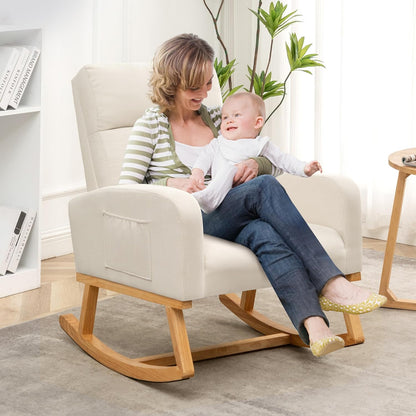 HCHAIRH Rocking Chair Nursery, Upholstered Fabricr Nursing Rocking Chairs with Soft High Back, Modern Nursery Glider Rocker for Mom Living Room, Bedroom, Camel