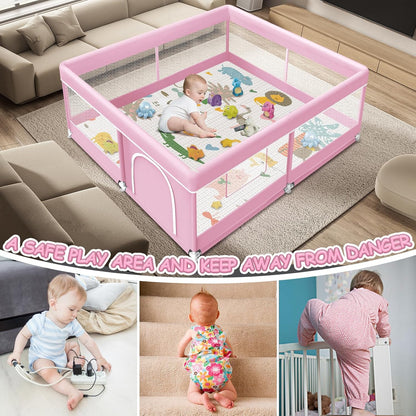 XVISHX Baby Playpen 50 x 50 Inch Play Pen Playards, Playpen for Babies and Toddlers, Baby Playard for Indoor & Outdoor Active Center Game Fence, with Skin-Friendly Fabric and Soft Breathable Mesh Grey