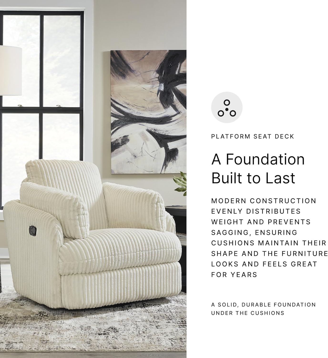 Signature Design by Ashley Tie-Breaker Cozy Contemporary Manual Press-Back Swivel Glider Rocker Recliner with 2 Bolster Pillows and Hidden Storage, White