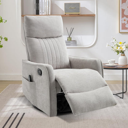 Trustyue Swivel Rocker Recliner Chair, 360° Swivel Recliner with Heat and Massage, Rocker Recliner Nursery Glider Chair with Side Pockets for Living Room (Beige, Fabric)
