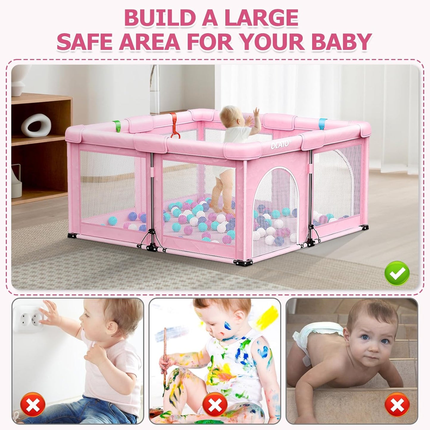 OCATO Baby Playpen Play Pen: Foldable Playpen for Babies and Toddlers Playard for Indoor Outdoor Activity Center Game Fence Safety Area Toddler Play Pen for Babies 6-12 Months Baby Gifts (50" × 50")