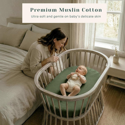 Muslin Bedside Sleeper Bassinet Fitted Sheets, 3 Pack Cotton Baby Sheet for Boys & Girls, Soft, Compatible with Baby Delight, Dream On Me, AMKE and Other Rectangle Mattress (Nightfall Blue)