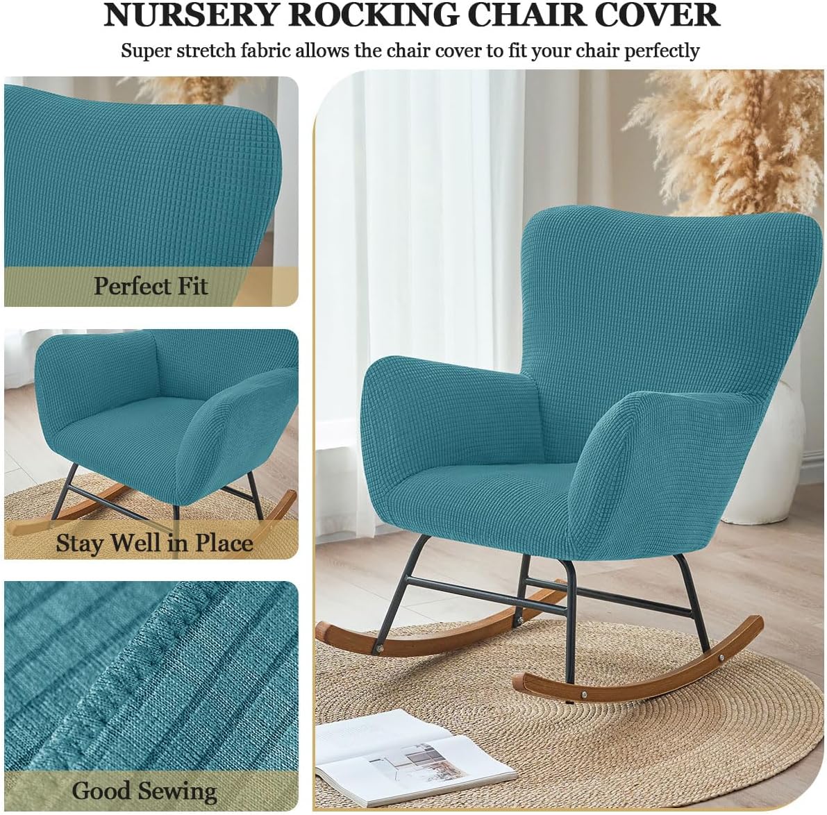 Levoberg Nursery Rocking Chair Cover Stretch Rocker Glider Chairs Cover Slipcovers Jacquard Rocking Accent Chair Cover Recliner Armchair Slipcover for Nursery Living Room Bedroom Office Black