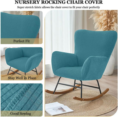 Levoberg Nursery Rocking Chair Cover Stretch Rocker Glider Chairs Cover Slipcovers Jacquard Rocking Accent Chair Cover Recliner Armchair Slipcover for Nursery Living Room Bedroom Office Black