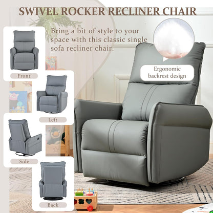 Power Swivel Rocker Recliner Chair for Nursery, Upholstered Snowflake Velvet 270°Swivel Glider Rocker Chair with USB Ports, Small Power Recliners for Small Spaces Living Room