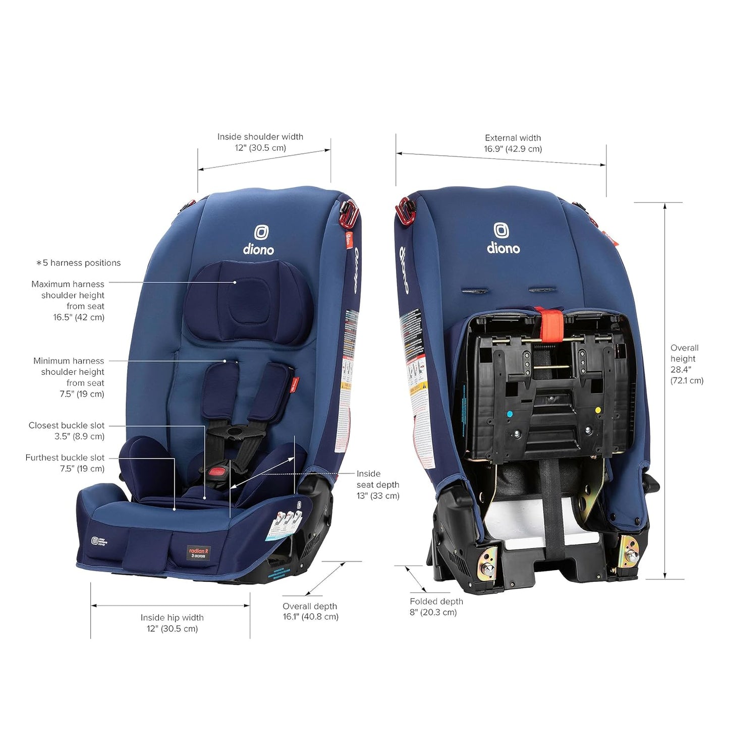Diono Radian 3R, 3-in-1 Convertible Car Seat, Rear Facing & Forward Facing, 10 Years 1 Car Seat, Slim Fit 3 Across, Jet Black