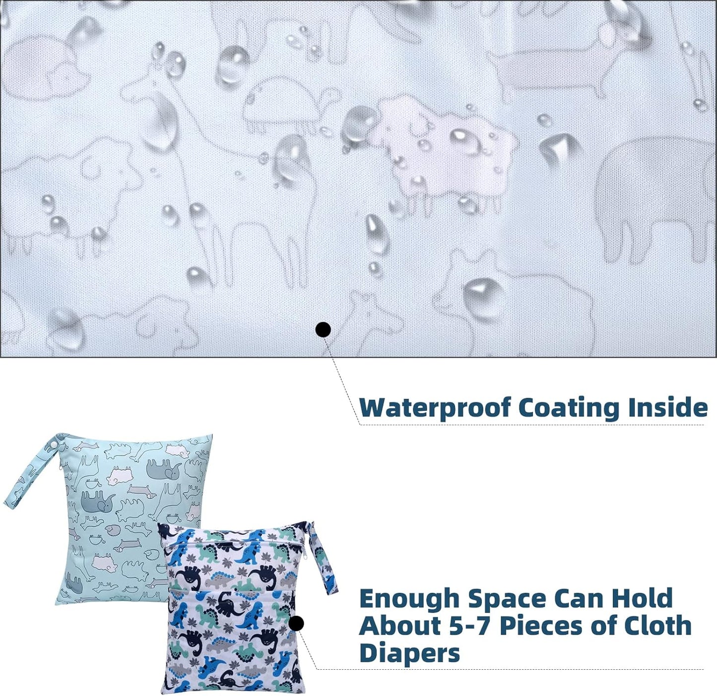 Wet Dry Bags 2-Pack with Cute Dolphin Print - Waterproof Travel Organizer for Swimming Pool Beach Gym Baby Cloth Diapers Swimwear with Dual Zippers