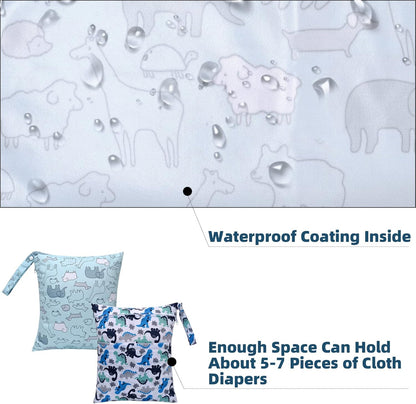 Wet Dry Bags 2-Pack with Cute Dolphin Print - Waterproof Travel Organizer for Swimming Pool Beach Gym Baby Cloth Diapers Swimwear with Dual Zippers