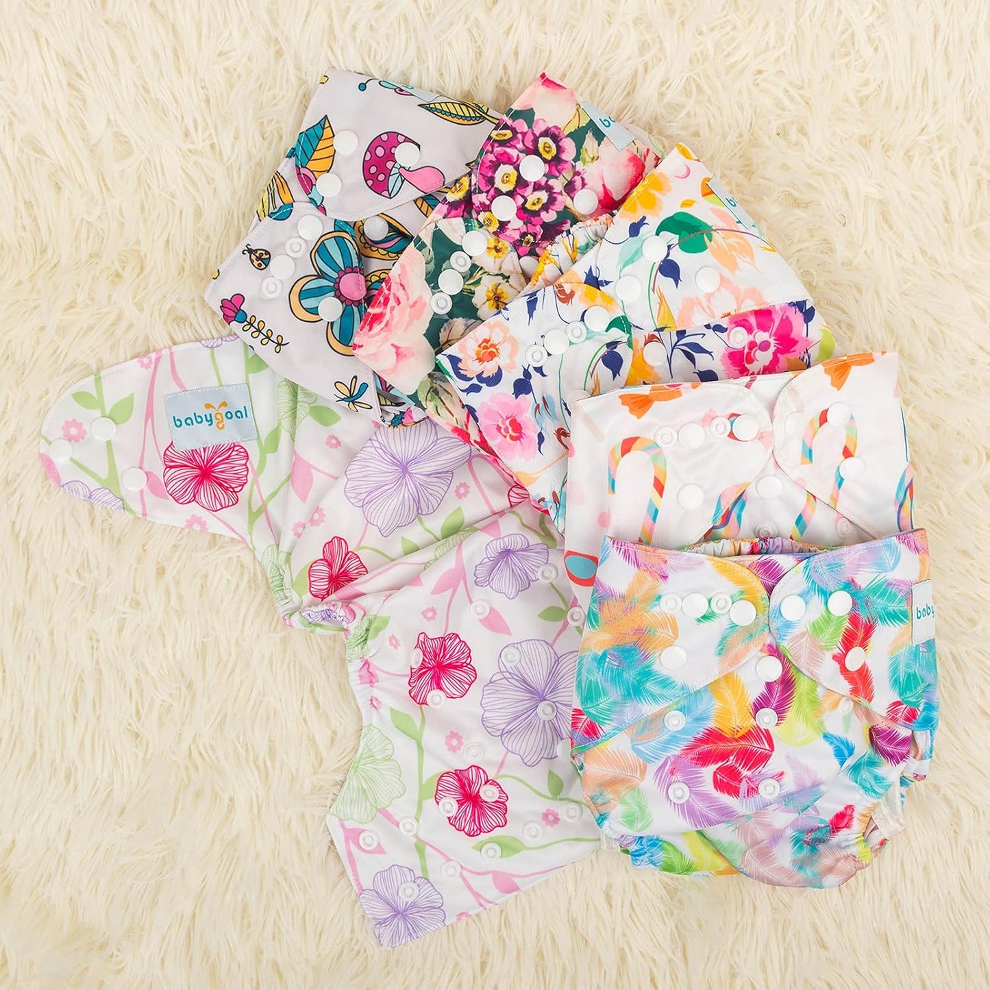 babygoal Cloth Diaper Covers 6 Pack with Wet Bag for Fitted Diapers and Prefolds with Double Gussets, Adjustable and Reusable for Baby Boys and Girls